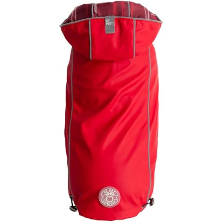 GF Pet Hunderegenmantel Elasto-Fit Wendemantel für Hunde wasserdichte Kapuzenjacke - Rot Plaid - Klein – Bild 1