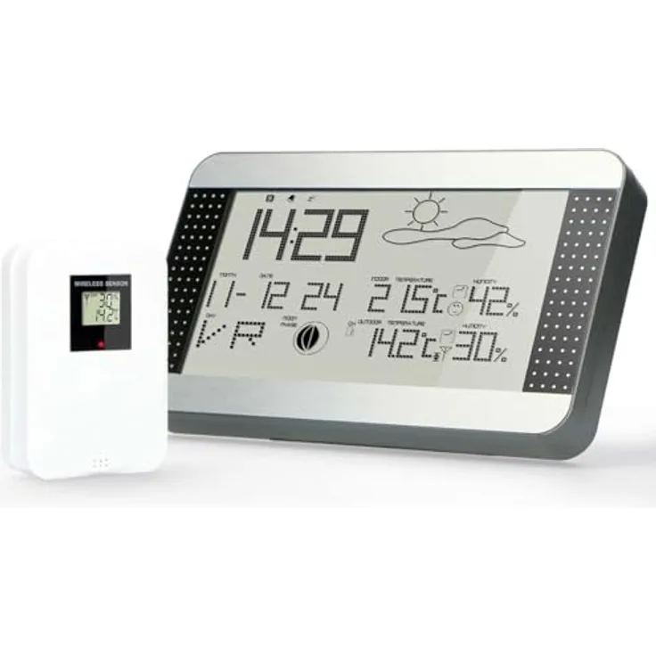 Alecto WS-1700, Wetterstation mit drahtlosem Aussensensor, animierter Wettervorhersage, weiss