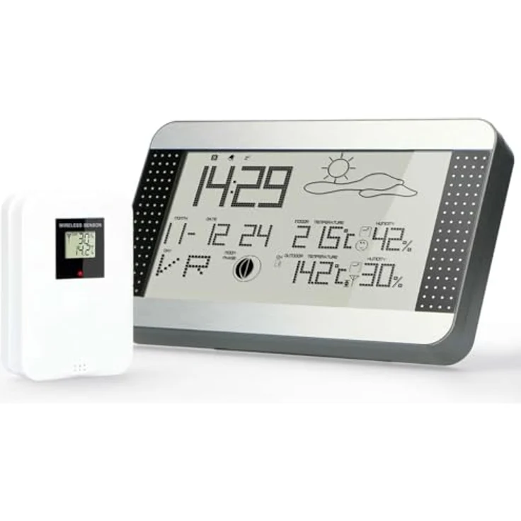 Alecto WS-1700, Wetterstation mit drahtlosem Aussensensor, animierter Wettervorhersage, weiss – Bild 1