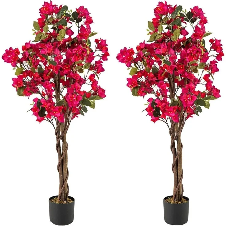 COSTWAY Künstlicher Bougainvillea Baum, 120 cm hoch, rosa mit echtem Holzstamm und robustem Pflanzkübel