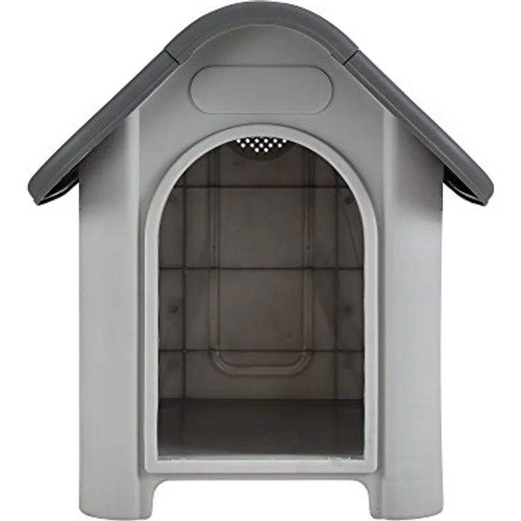 [en.casa] Hundehütte mit Dachluke 75x59x66cm PVC Grau Schwarz Unterschlupf Hundehaus Kunststoff – Bild 3