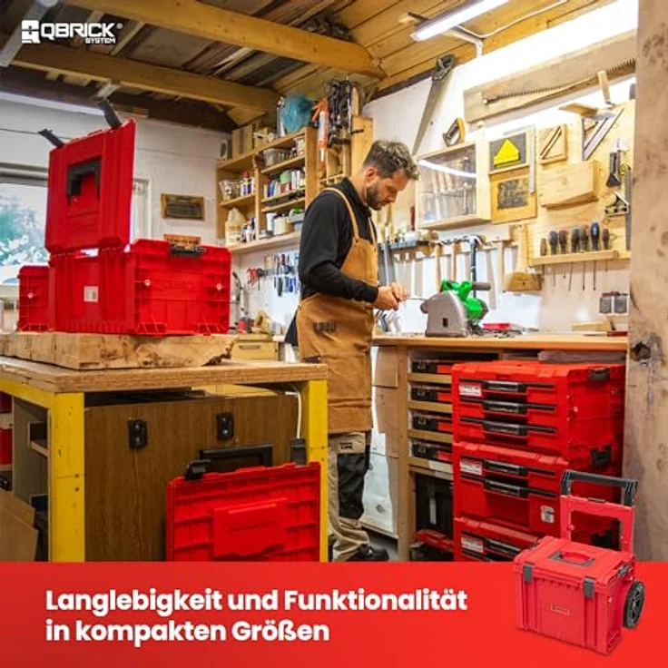 QBRICK System Werkzeugkoffer Qbrick System PRO Cart 2.0 Plus RED ULTRA HD stapelbar 490 x 415 x 660, Werkzeugkoffer mit hoher Tragkraft und stapelbarem Design – Bild 2