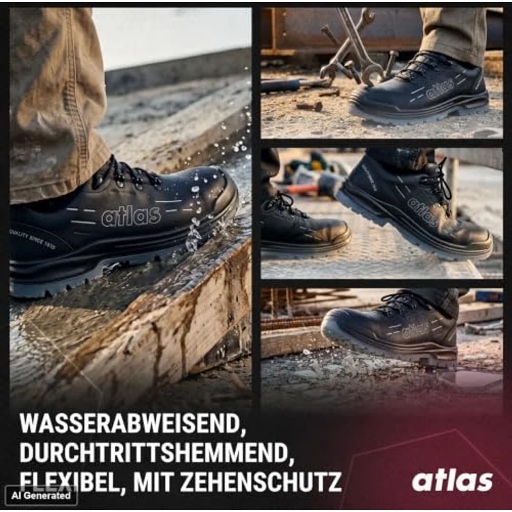 Atlas Sicherheitshalbschuh MAX 100 PRO S3 ESD W10, metallfrei, schwarz, Gr. 39, leicht und robust – Bild 4