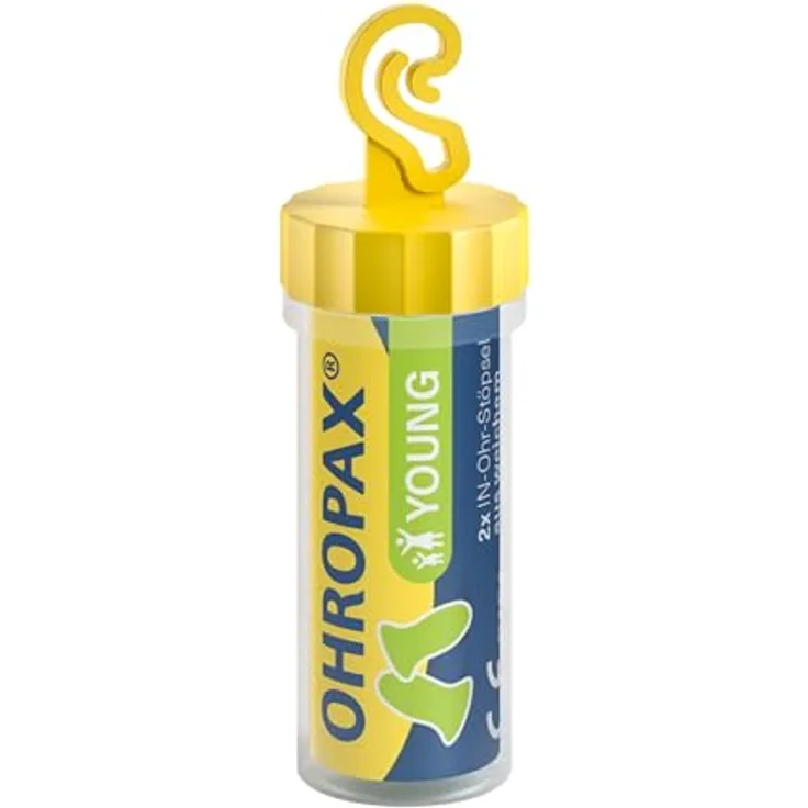 OHROPAX Young Ohrstöpsel, IN-Ohr-Stöpsel für kleinere Gehörgänge, weicher Schaumstoff, Schalldämmwert SNR 35 dB, 2 Stück mit Aufbewahrungsbox