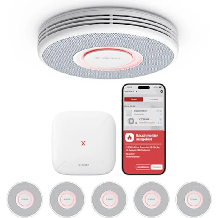 X-Sense XS0B-MR61, Smarter WLAN Rauchmelder mit Sprachausgabe, 17 Standorten, 100 dB Alarm, inkl. SBS50 Basisstation, 6 Stück – Bild 1