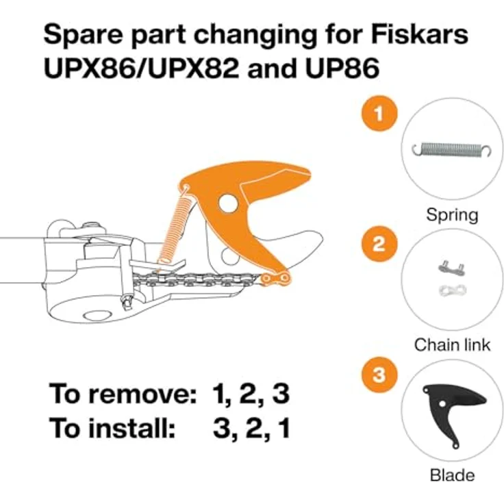 Original Ersatzteil-Set für Fiskars Bypass Schneidgiraffe UPX82, UPX86, UP82, UP84, UP86, Mit Klinge, Feder und Kettenglied, Schwarz, 1026293 – Bild 2