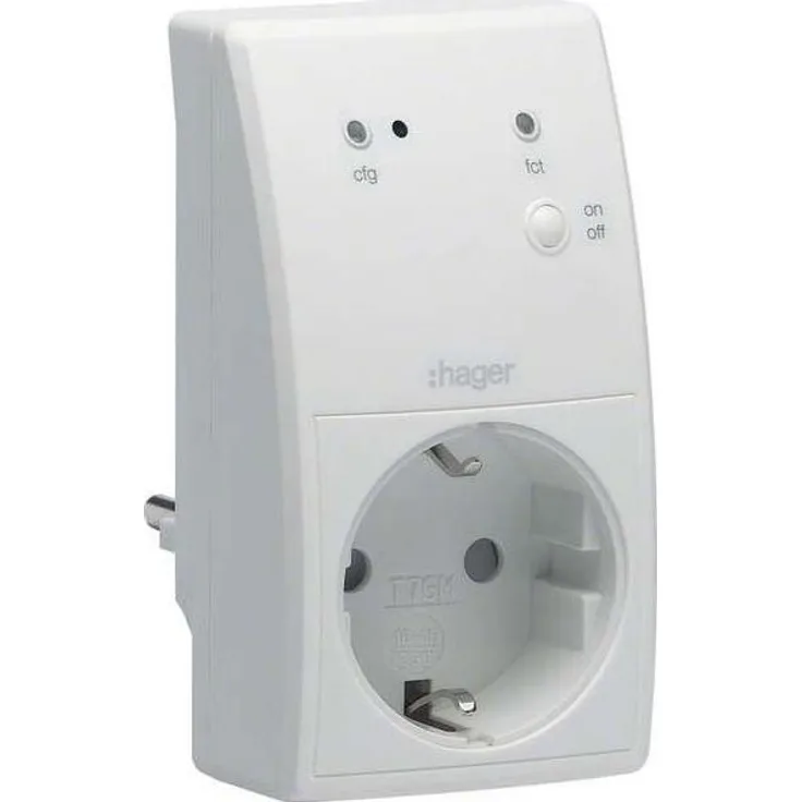 Hager Funkadapterstecker-Aktor TRC270D, Zeitschaltuhr mit 16A Schaltleistung und LED-Anzeige, bidirektional