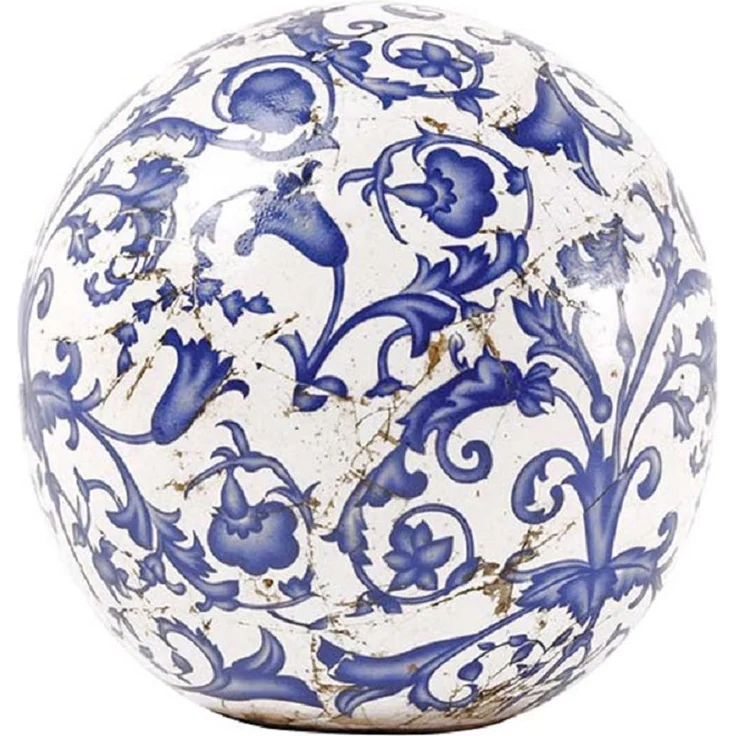 Esschert Design Blau-Weiß Keramik Dekokugel Garten 18cm Kugel Landhaus