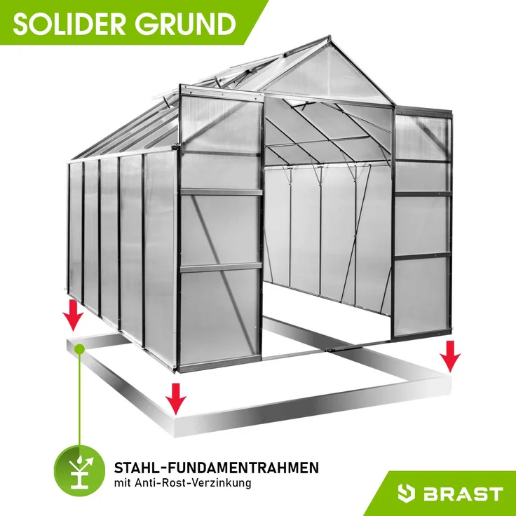BRAST Gewächshaus Aluminium 310x250x235cm Grau mit Fundament rostfrei TÜV geprüft Alu Treibhaus Glashaus Tomatenhaus – Bild 3