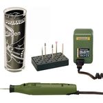 Proxxon Graviermaschine GG 12 Komplettset, leistungsstarkes Graviergerät mit Probierglas, Gravierset für Glas und Holz, grün, Art.-Nr. 28635