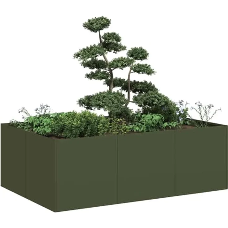 vidaXL Pflanzkübel Olivgrün 120x80x40 cm Stahl, Pflanzschale mit viel Platz, stabil und dekorativ – Bild 2