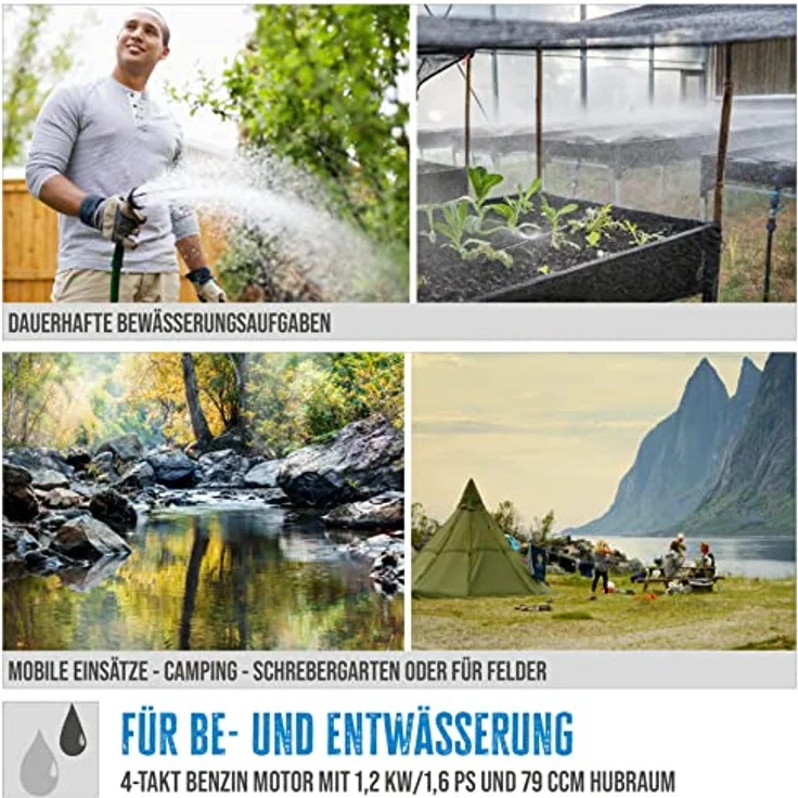 Güde Motorpumpe GMP 15.22 SET - 94503 Benzin-Wasserpumpe 1.400 Watt 15.000 l/h Entwässerung max. Förderhöhe 22 m 20 kg – Bild 3