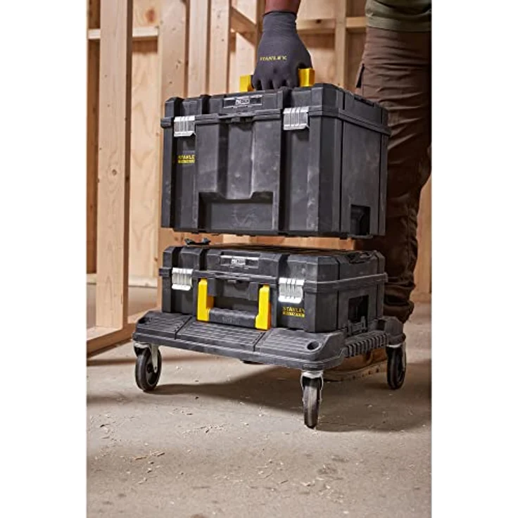 Stanley FMST1-71971 FatMax Pro-Stack tiefe Werkzeugbox (23L Fassungsvermögen, mit Metallschließen und herausnehmbarer Trage, zum Verstauen großer Maschinen, stapelbar – Bild 5