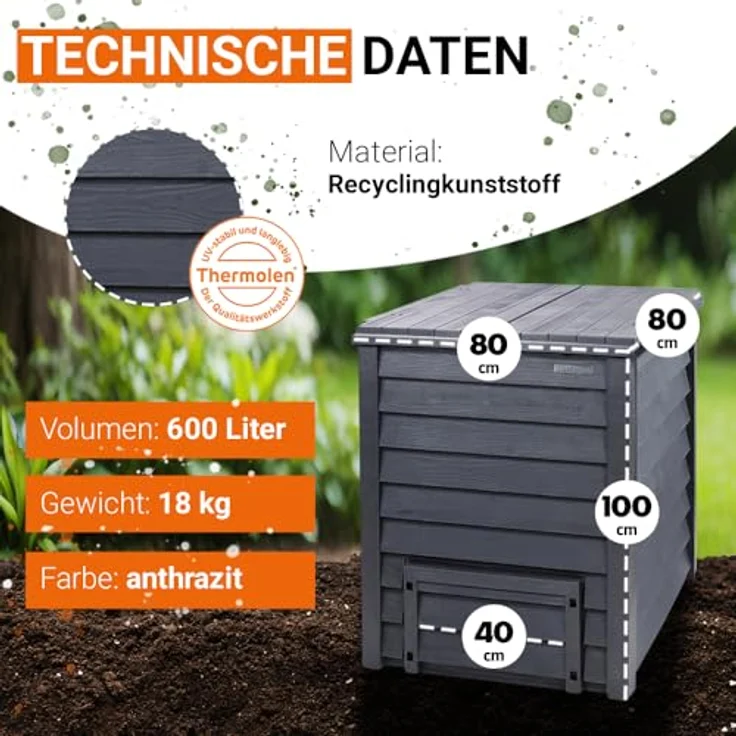 Garantia THERMO-WOOD Komposter 600 L, anthrazit-braun - 626055 – Bild 4