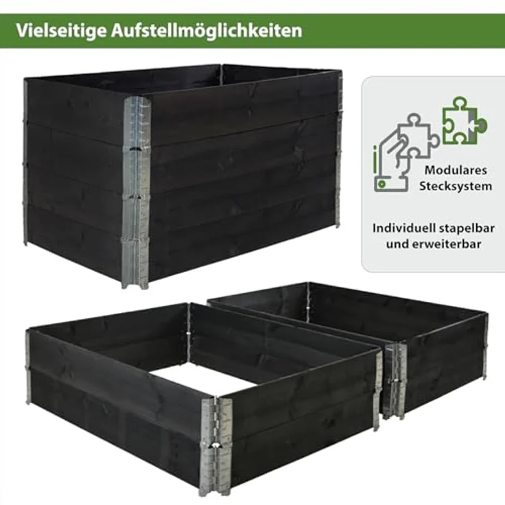 TRUTZHOLM Hochbeet 4er Set Palettenrahmen Pflanzbeet 120x80x80 cm aus Holz schwarz Garten Balkon stapelbar – Bild 5