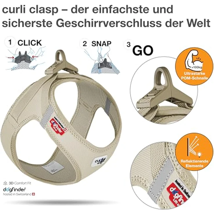 Curli Hunde-Geschirr Clasp Vest Cord tan, mit Curli-Verschluss und reflektierenden Elementen – Bild 3