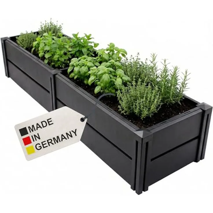 NYVI Hochbeet NYVIGreen 158x44x31cm, Blumenbeet aus wetterfestem Kunststoff, Steckmontage ohne Werkzeug, anthrazit, erweiterbar, langlebig
