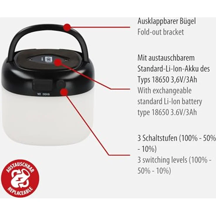 Brennenstuhl Akku Solar LED Outdoor Leuchte GL 400 AS (400lm, bis zu 45h Leuchtdauer, Powerbank, USB C Ladekabel) – Bild 4