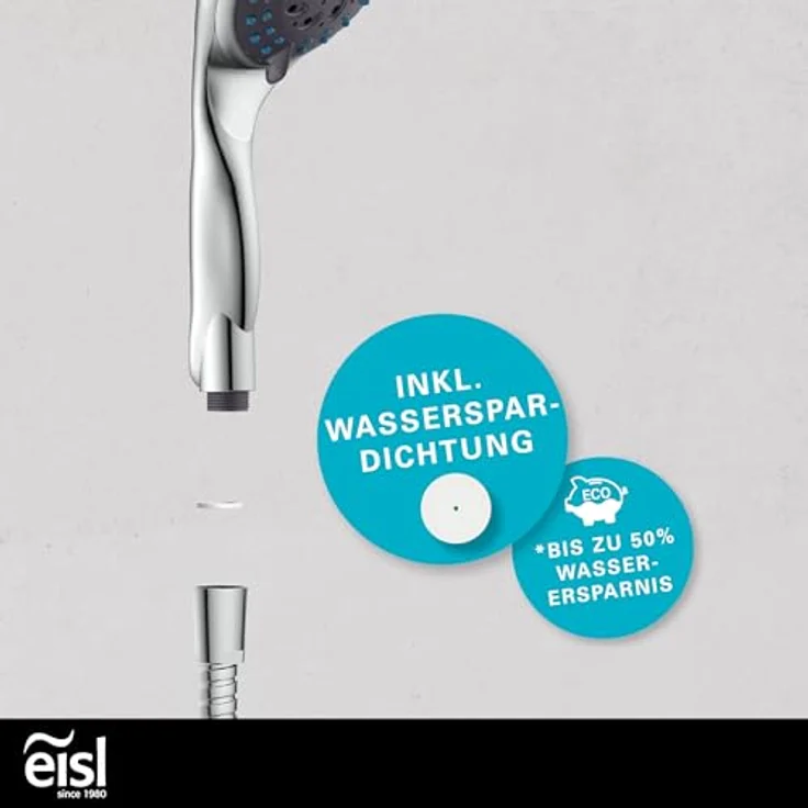 Eisl Handbrause Welly Chrom, Duscharmatur mit 5 Funktionen, ergonomischem Griff und Antikalk-Noppen, Ø 12 cm Duschkopf – Bild 4