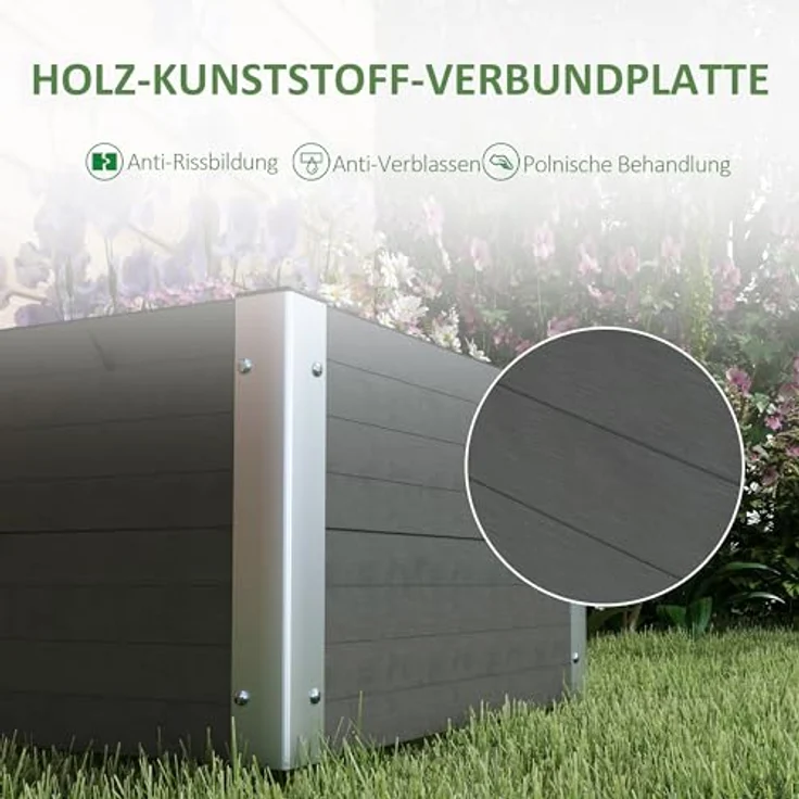 Outsunny Hochbeet, Blumenkasten, Pflanzkasten mit offenem Boden, Kräuterbeet für Garten, Balkon, Grau 60 x 60 x 30 cm – Bild 4