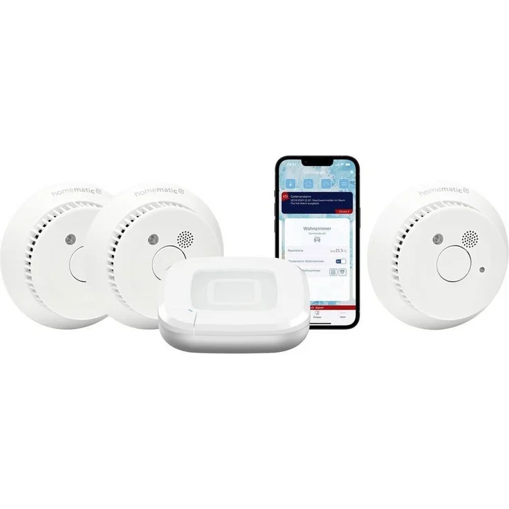 Homematic IP Starter Set Rauchwarnmelder HmIP-SK27, Smart mit App-Benachrichtigung, für 3 Räume, Q-Label zertifiziert