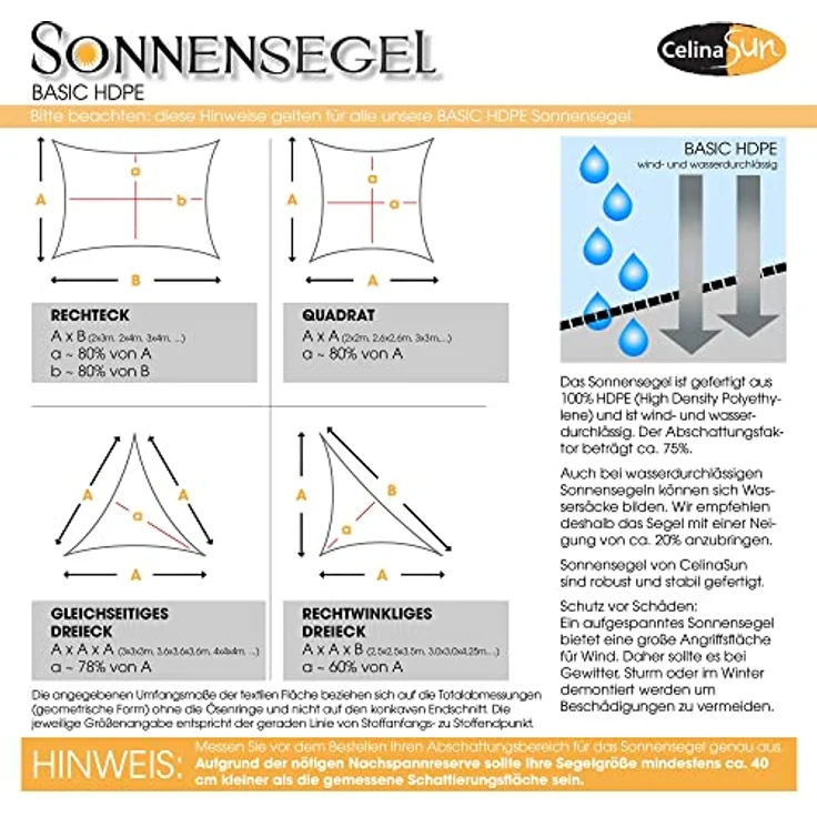CelinaSun Sonnensegel inkl Befestigungsseile Basic Dreieck rechtwinklig 2,5 x 2,5 x 3,5 m anthrazit Sonnenschutz atmungsaktiv – Bild 5