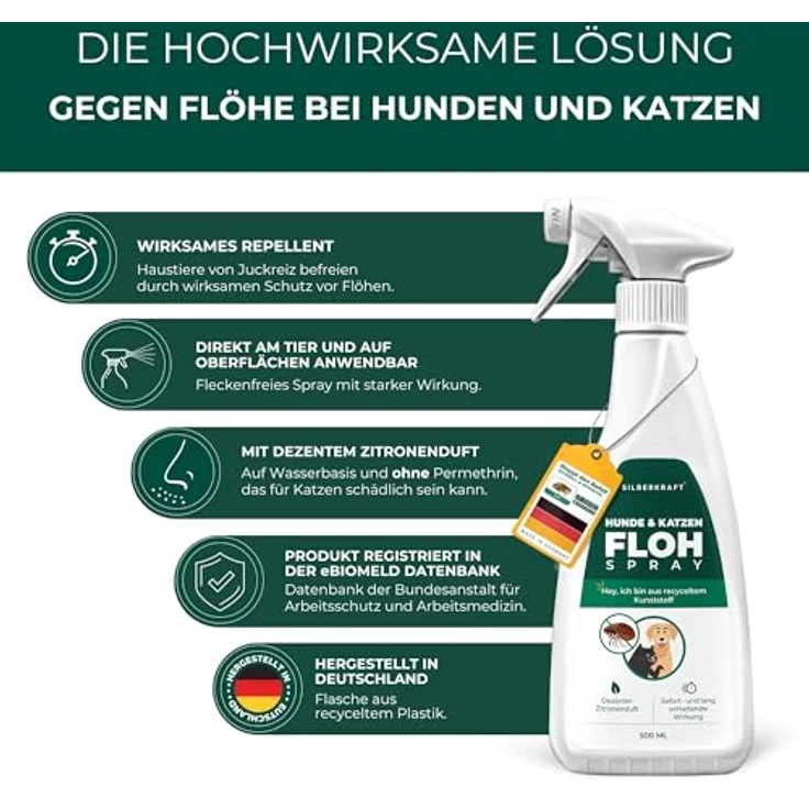 Silberkraft Flohspray für Hunde und Katzen, Anti-Floh-Spray mit Geraniol, 500 ml, Made in Germany – Bild 7