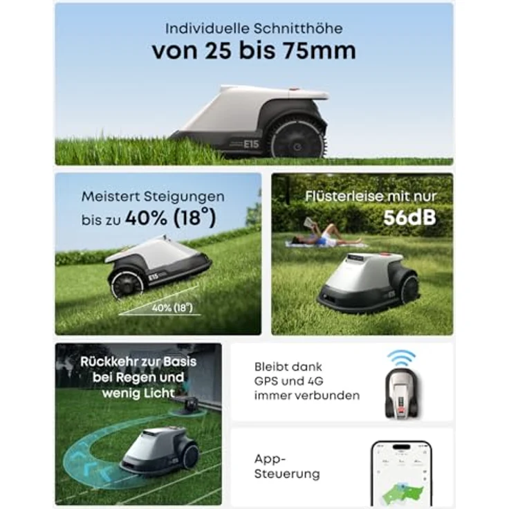 Eufy Mähroboter E15 mit TrueVision™, kabelloser Navigation & intelligenter Mähstrategie – ganz ohne Begrenzungskabel oder RTK – Bild 8