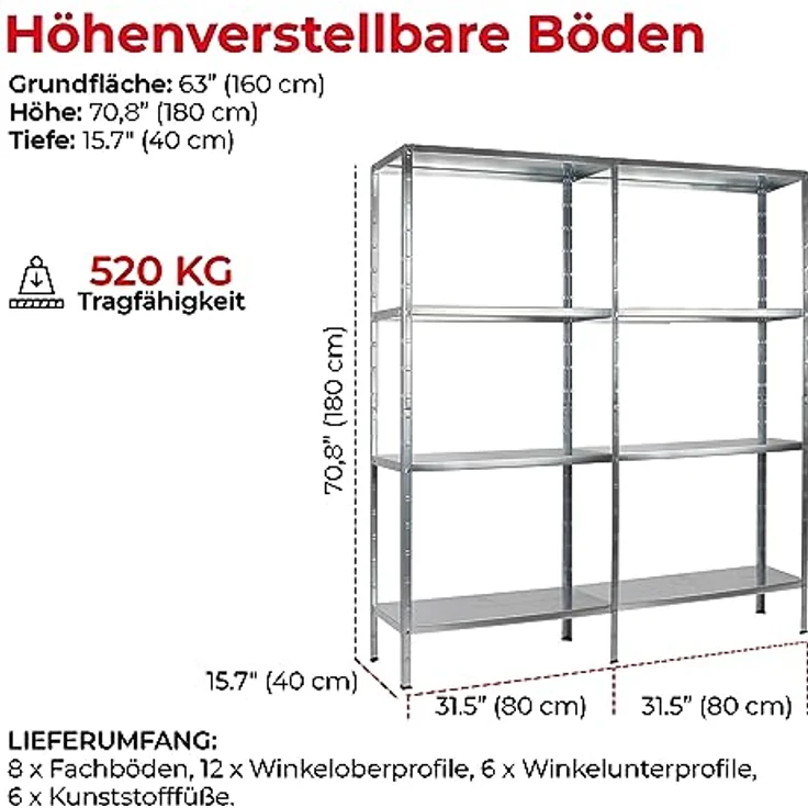 Schulte Regalwelt 2er Set Lagerregal mit 8 PowerMAX-Fachböden, 180x160x40cm Regalsystem, Steckregal mit einfacher Montage ohne Verschrauben, Traglast je Boden bis zu 65 Kg (bis zu 520 Kg gesamt) – Bild 4