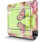 banjado Wandbriefkasten Edelstahl Japanische Kirschblüte, groß mit Zeitungsfach, 38 x 42,5 x12cm