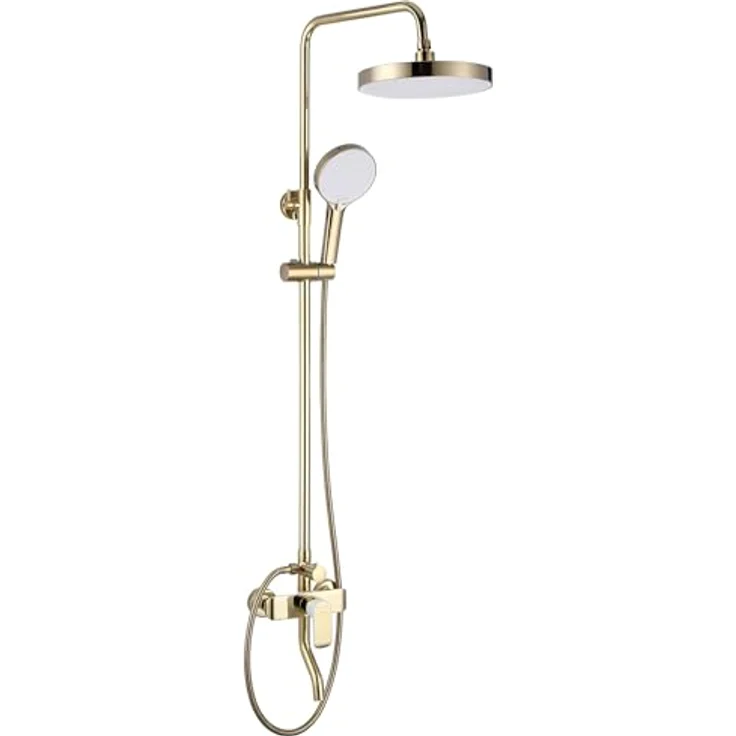 Rea Duschsystem BLOOM WHITE GOLD, Duschset mit Duscharmatur, Duschkopf und Kopfbrause aus Messing, Anti-Kalk Düsensystem, Aufputzmontage, Weiß/Gold – Bild 3