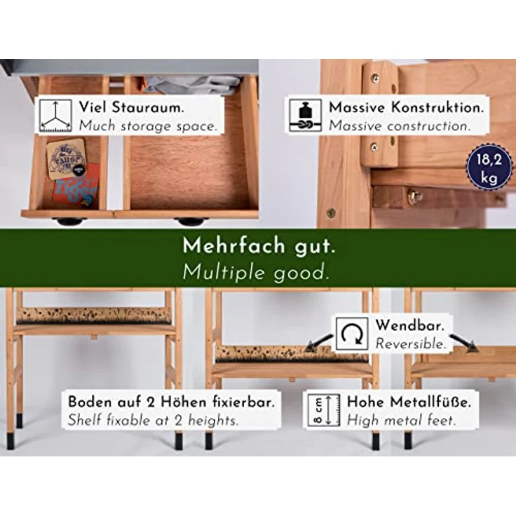 WONDERMAKE Pflanztisch aus Kirschbaum Holz groß mit Schubladen wetterfest Garten-Arbeitstisch, XL für Outdoor Balkon, dunkel-braun/schwarz – Bild 6