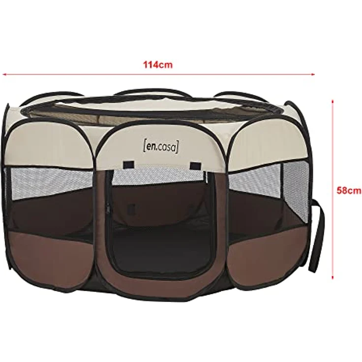 [en.casa] Hundelaufstall Telford 58 x 114 x 114 cm Pop Up Tierlaufstall für Innen- und Außenbereich Welpenlaufstall Hundehütte Braun/Cremefarben - Platzsparender Transport, universell einsetzbar, strapazierfähiges Material – Bild 2