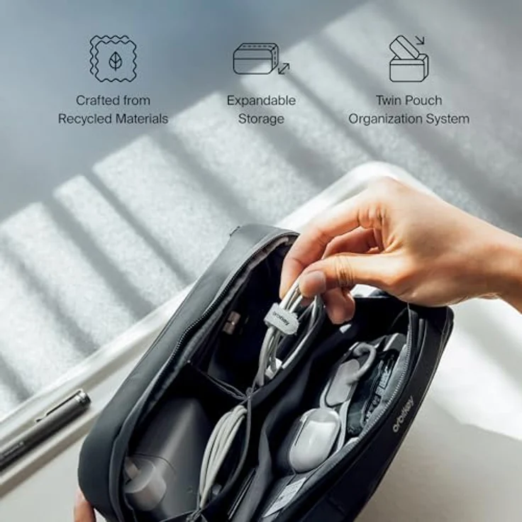 Orbitkey 2-in-1 Tech-Tasche, Schwarz - herausnehmbare Innenaufbewahrung, integriertes Klappfeld, erweiterbarer Stauraum, aus recycelten Materialien – Bild 3