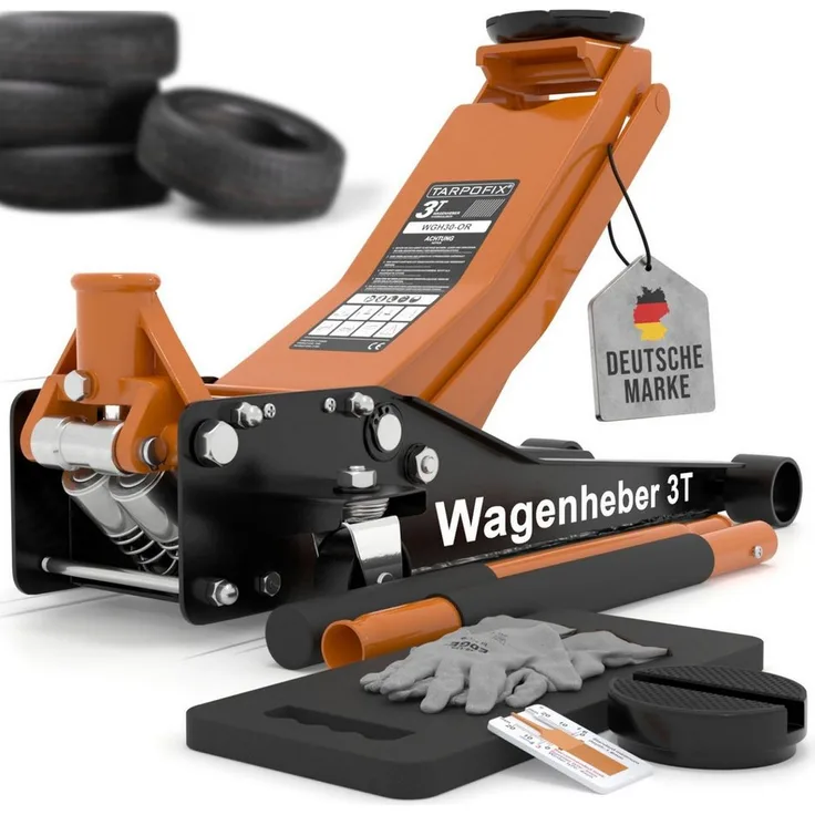 Tarpofix® Hydraulischer Wagenheber 3t mit Doppelzylinder, max. Hubhöhe: 50.5 cm, Robuster Hydraulikheber mit 75–505mm Hubhöhe – für SUVs & tiefe Autos