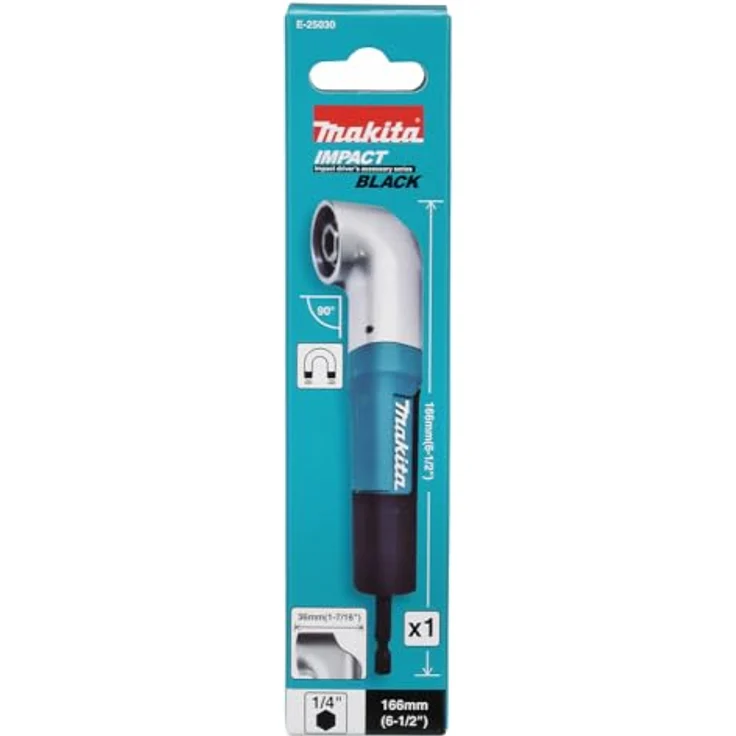 Makita E-25030, Impact Black Winkelschraubvorsatz 1/4'', 90° Winkel für präzise Arbeiten in engen Bereichen, robust und vielseitig einsetzbar – Bild 1