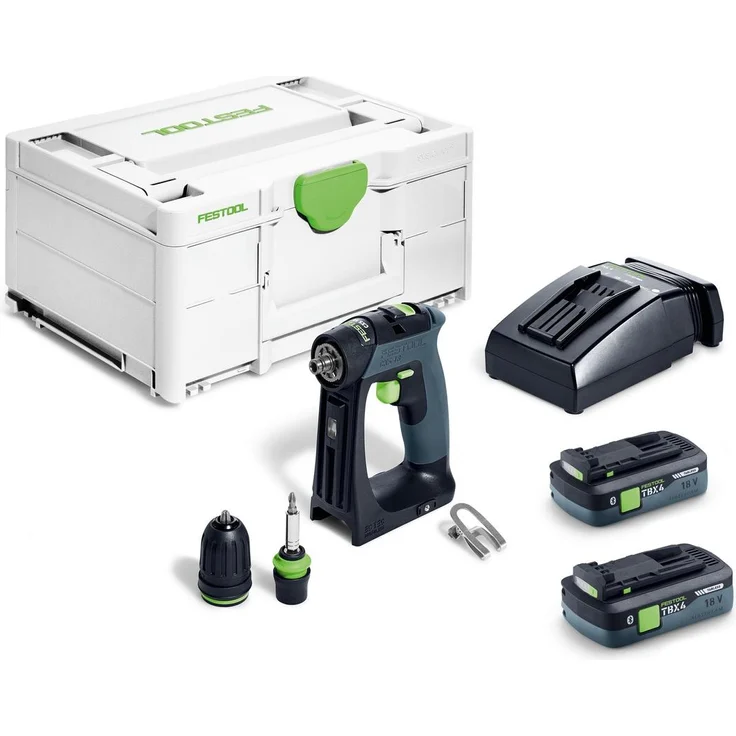 Festool Akku-Bohrschrauber CXS 18 TBX4,0 I-Plus, kompakt mit 2x 4 Ah Akku, Schnellladegerät, Zubehör, Systainer, ergonomische Handhabung