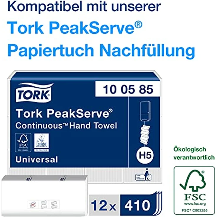Tork PeakServe Spender für Endlos Papierhandtücher schwarz H5, hohe Kapazität mit patentiertem Endlos-System, 49,1 cm Höhe, 250 % mehr Kapazität – Bild 3