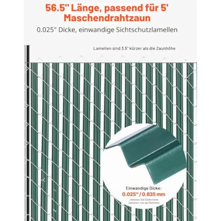 VEVOR Sichtschutzlamellen 1435 mm, vertikale Lamellen mit Bodenverriegelung für Maschendrahtzäune, hochdichtes HDPE-Material, grün – Bild 2