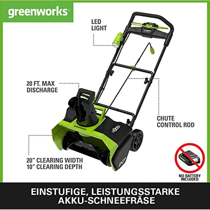 Greenworks Bürstenlose Schneefräse ohne 40-V-Akku GD40ST 2600007 Schneefräse Akku – Bild 3