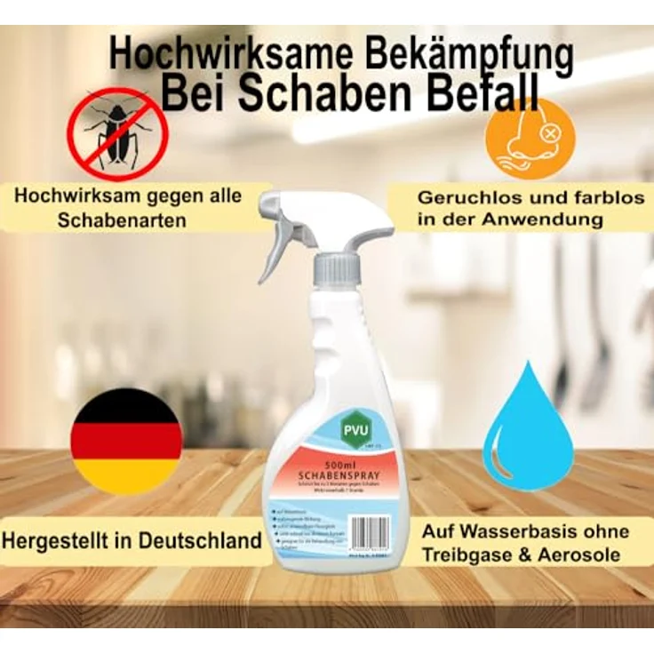 PVU Schabenspray 2x500ml | Hochwirksames Spray gegen Schaben | Schonendes Schaben Bekämpfung Gift | Kakerlaken Spray Küche auf Wasserbasis – Bild 2