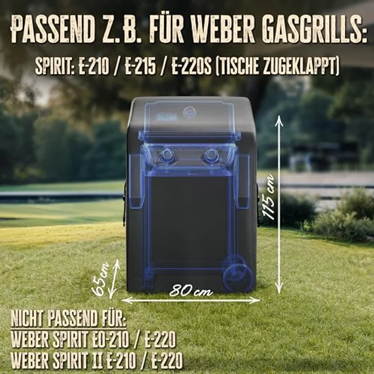 AMZBBQ® Premium Grillabdeckung wetterfest, 100% wasserdicht, reißfest, für Gasgrill Weber Spirit E-210/E-215/E-220S, 80 x 115 x 65 cm – Bild 2