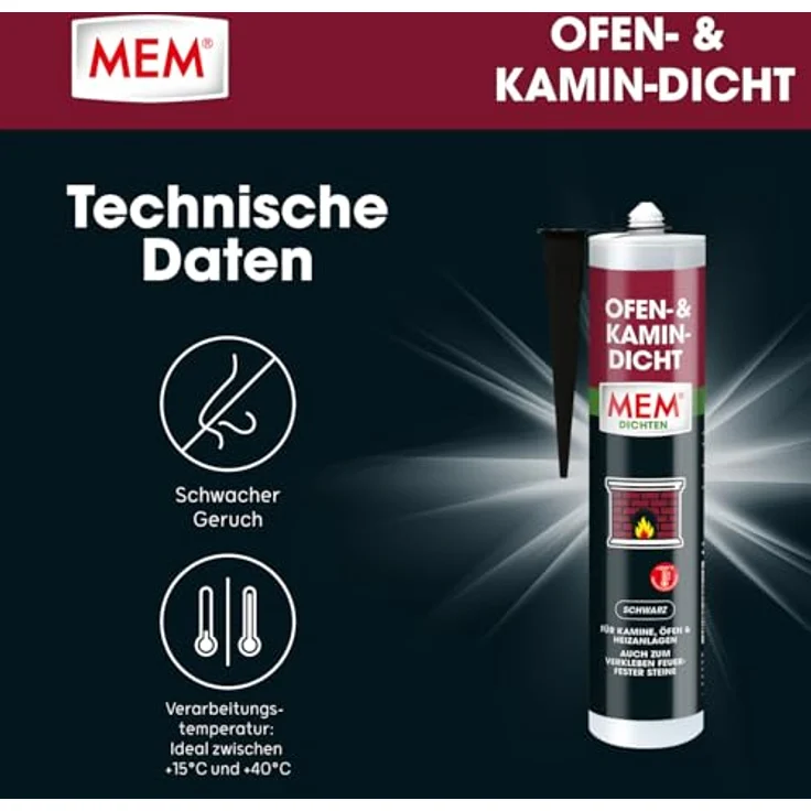 MEM Bauchemie Montagekleber MEM Kamin- und Ofendicht, hochtemperaturbeständige Dichtungsmasse für Heizanlagen, 300ml – Bild 4