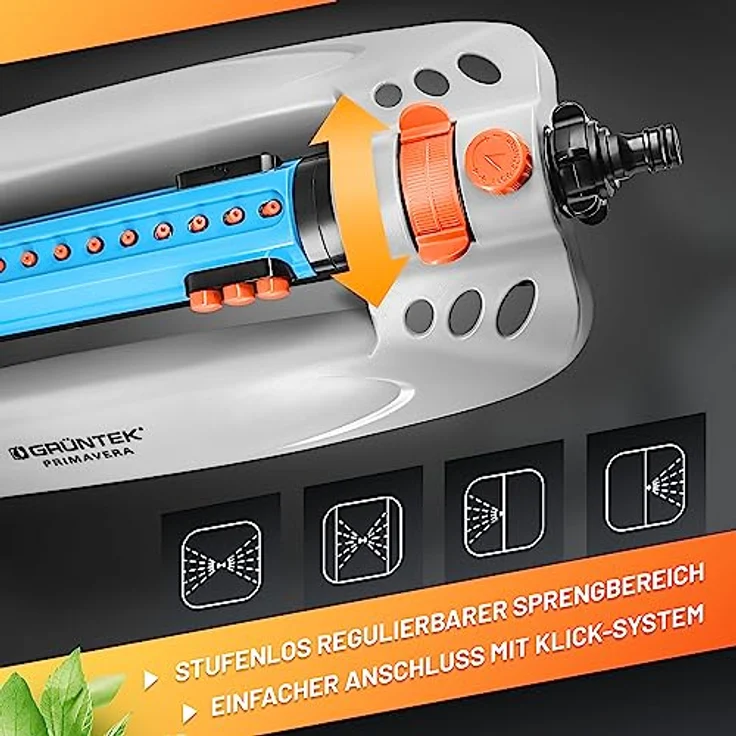 GRÜNTEK Viereckregner Rasensprenger mit Turbo-Motor, Bewässerungsfläche bis 462 m2, 20 Düsen, stufenlos regulierbare Sprengbreite bis 18 m, stoßfester ABS-Kunststoff – Bild 2