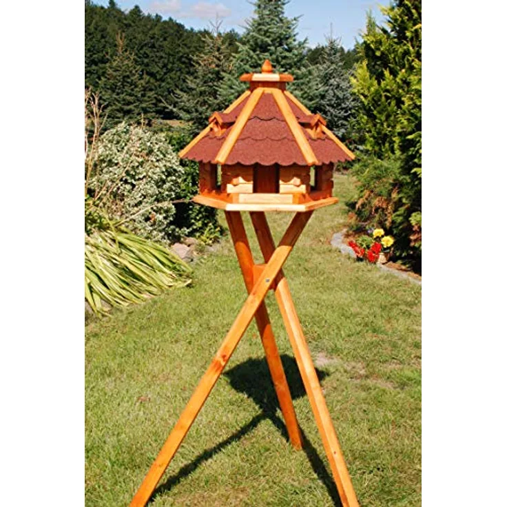 Deko-Shop-Hannusch Vogelhäuschen, Vogelhaus mit Bitumschindeln, behandelt mit Ständer, braun