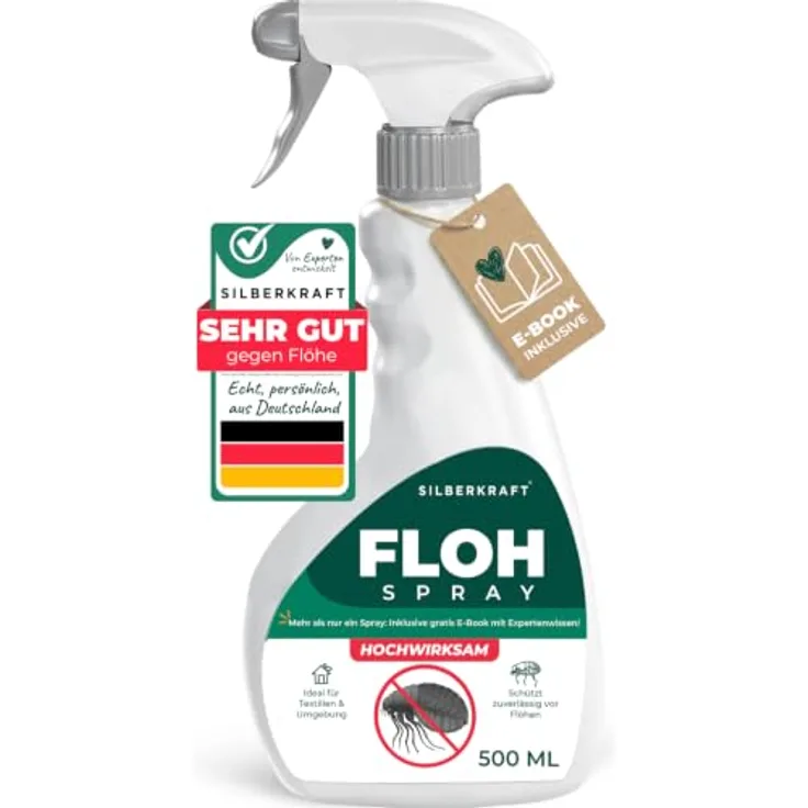 Silberkraft Insektenspray Flohspray Textil & Umgebung 500 ml, gezielte Flohbekämpfung für Textilien & Umgebung, inkl. E-Book mit Tipps zur Vorbeugung