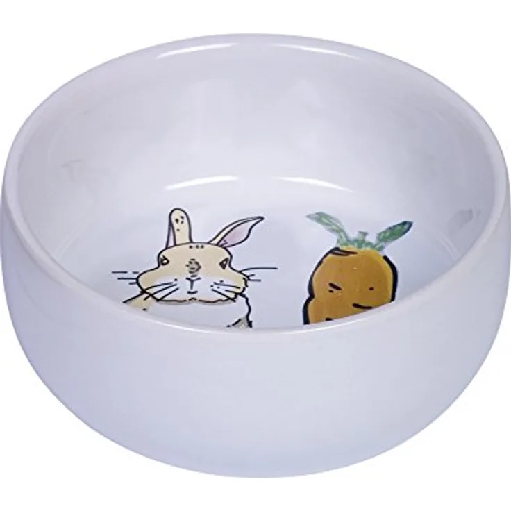 Nobby Keramik Napf Carrot Plus, Nagernapf in Weiß mit Kaninchenmotiv, Ø 11 cm, 300 ml
