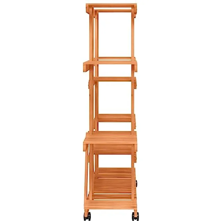 vidaXL Blumenständer, Pflanzständer mit Rollen 110x25x115 cm Massivholz Tanne, Retro-Design mit drehbaren Rollen – Bild 7