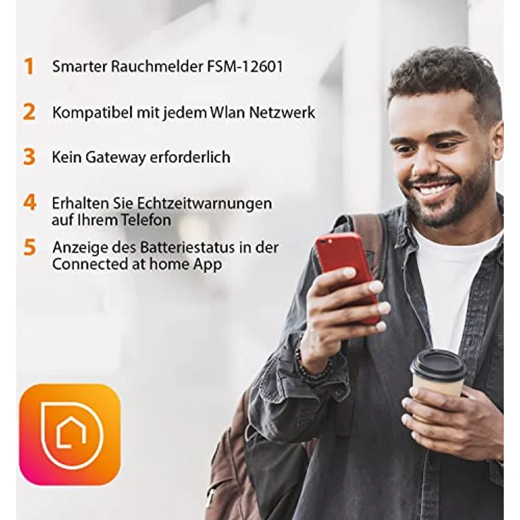 Smartwares 6er-Set vernetzte Rauchmelder FSM-12606, 85 dB, kostenlose App, LED-Anzeigen, Austauschbare Batterien, EN-14604-konform – Bild 4