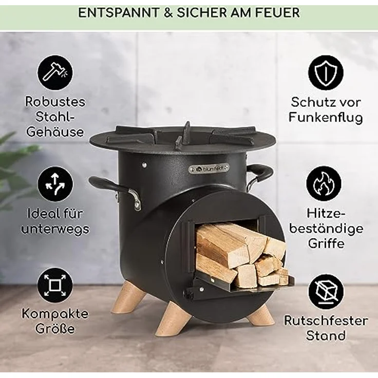 Blumfeldt Feuerstelle mit Grillrost, Feuerschale-Set für Terrasse & Camping, L-Form Feuerschalen mit Holzstand, rostfrei und wetterfest – Bild 4